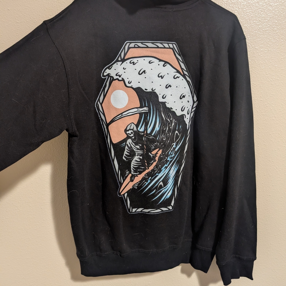 Black Graphic Death Surf Hoodie